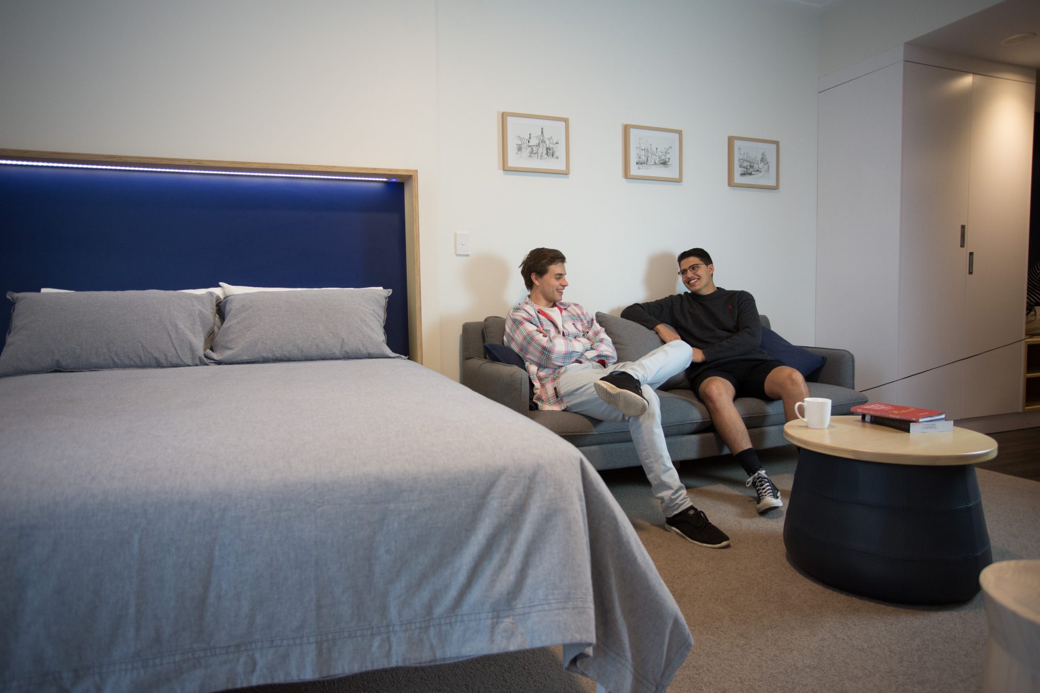 Generally speaking there are three standards of Undergraduate rooms allocated according to seniority and contribution to College: Freshmen rooms in the Arnott/Chapel Court buildings; larger rooms in the heritage buildings; and rooms with ensuite bathrooms and air-conditioning in the new Ivan Head Building. Each room is furnished with a bed, desk, desk chair and wardrobe. Other small items of furniture may be brought into College except in the Head Building which are fully furnished. All rooms have unlimited WiFi connectivity. Residence over University breaks is available upon application.